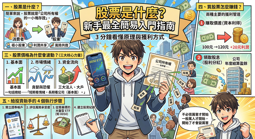 股票是什麼？2026 新手最全簡易入門指南：3分鐘看懂原理與獲利方式