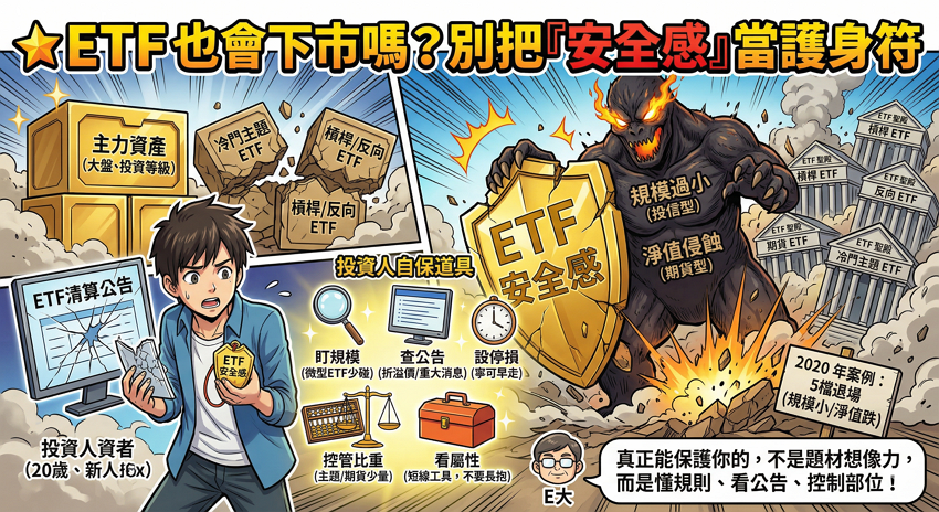 ETF 也會下市嗎？避坑指南：別把「安全感」當護身符！兩大下市路徑與自保清單全拆解