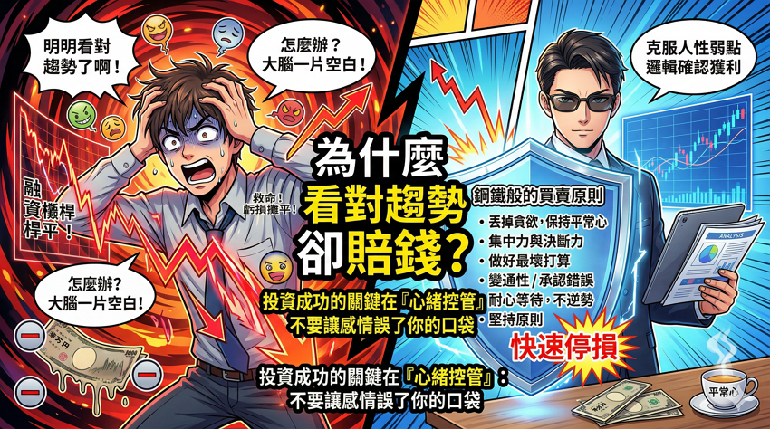 投資成功的關鍵在心緒控管：如何克服貪婪與恐懼？2026 操盤手必備的 8 個交易心理法則