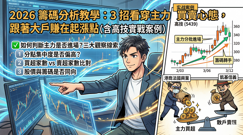 2026 籌碼分析教學：3 招看穿主力買賣心態，跟著大戶賺在起漲點（含高技實戰案例）