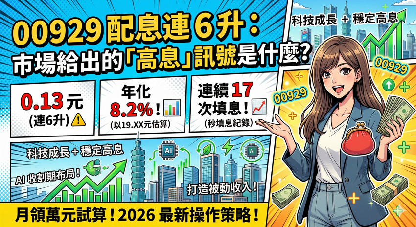 00929 配息連 6 升至 0.13 元！4/22 最後買進日、年化殖利率 8.2% 全攻略：月領萬元要幾張？填息率與成分股換血完整解析
