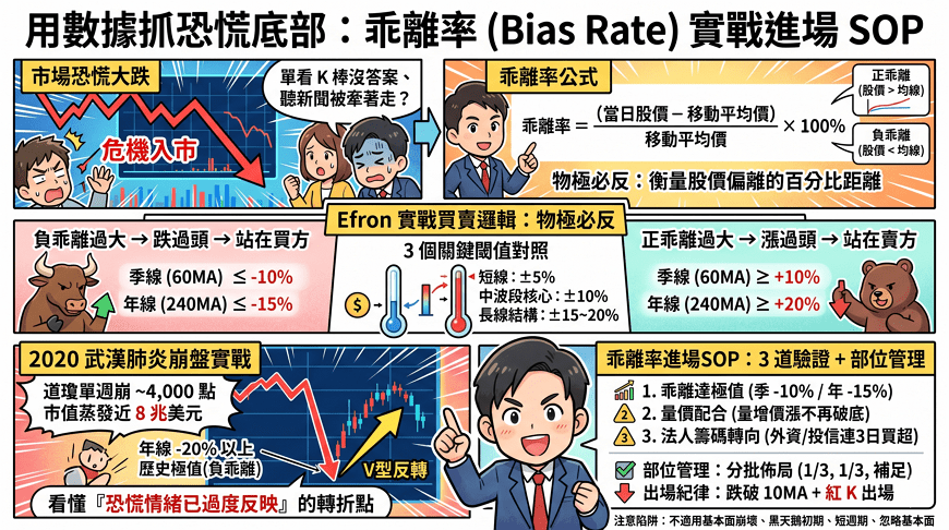 乖離率（Bias）怎麼算？物極必反進場 SOP：負乖離買進、正乖離賣出 3 大區間實戰