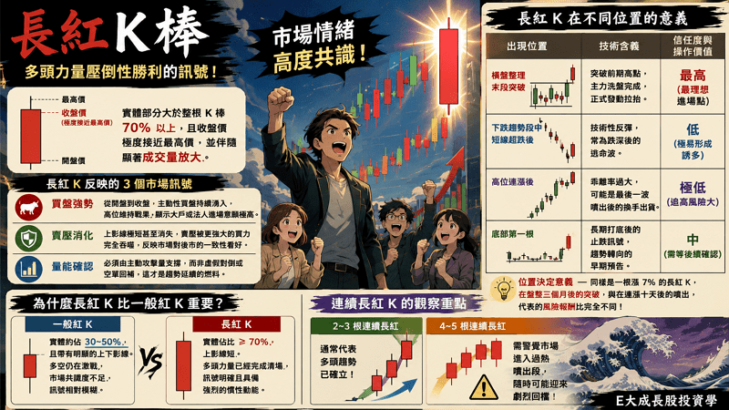 長紅 K 突破強勢整理全攻略：E大教你 5 條件過濾假訊號，精準捕捉波段起漲點