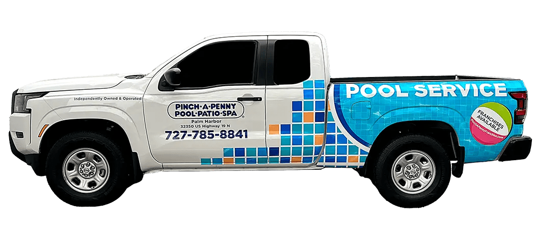 Franchise vehicle wrap for Pinch A Penny Pool Service in Palm Harbor, FL — designed and printed by EG WRAPS for branded fleet consistency and high-visibility marketing.