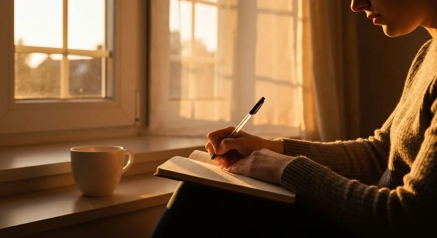 Person journaling or sitting quietly reflecting