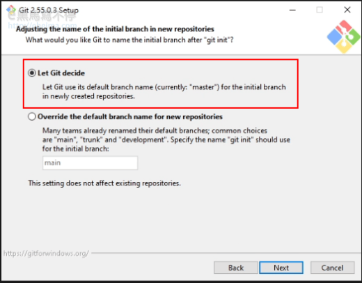 Git預設分支設定值Let Git decide