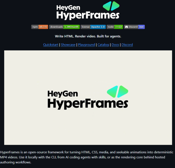 HyperFrames 用HTML自動創作動態圖表生成MP4影片 1 HyperFrames AI自動化影片生成工具