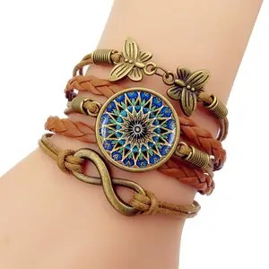 5 in 1 Lederen Armband met Mandala Tijd