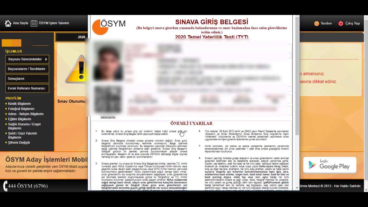 2021 YKS SINAV GİRİŞ BELGELERİ YAYIMLANDI SINAV GİRİŞ BELGESİ SORGULAMA