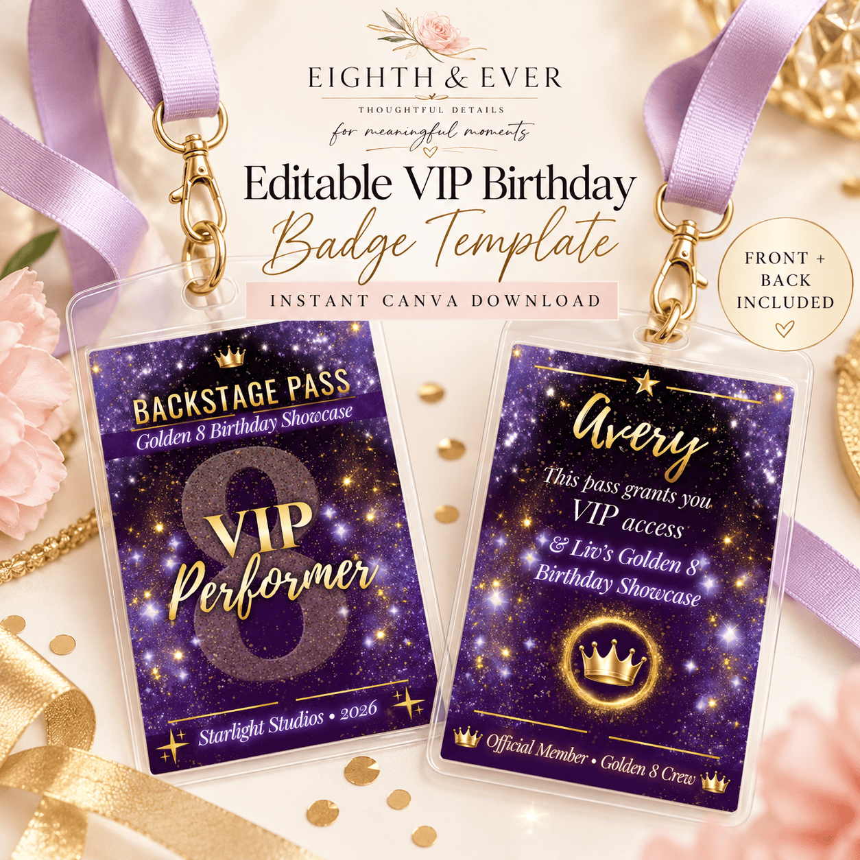 Editable VIP backstage pass birthday invitation template by Eighth & Ever