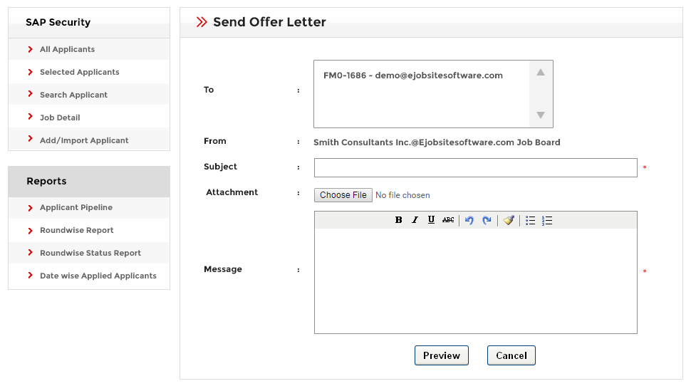 Send offer letter to selected candidate