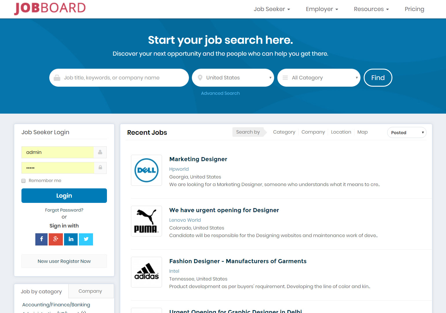 Recruitment website powered by job board software