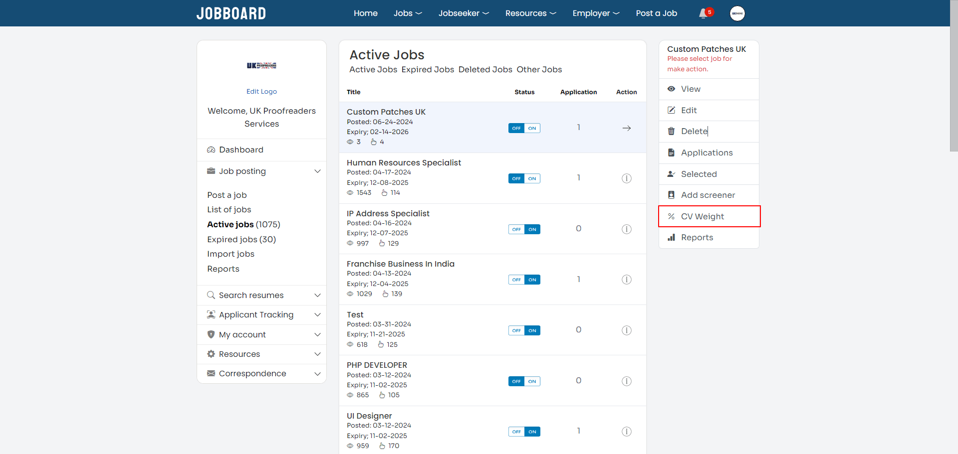 Resume weights entered so they total 100 percent