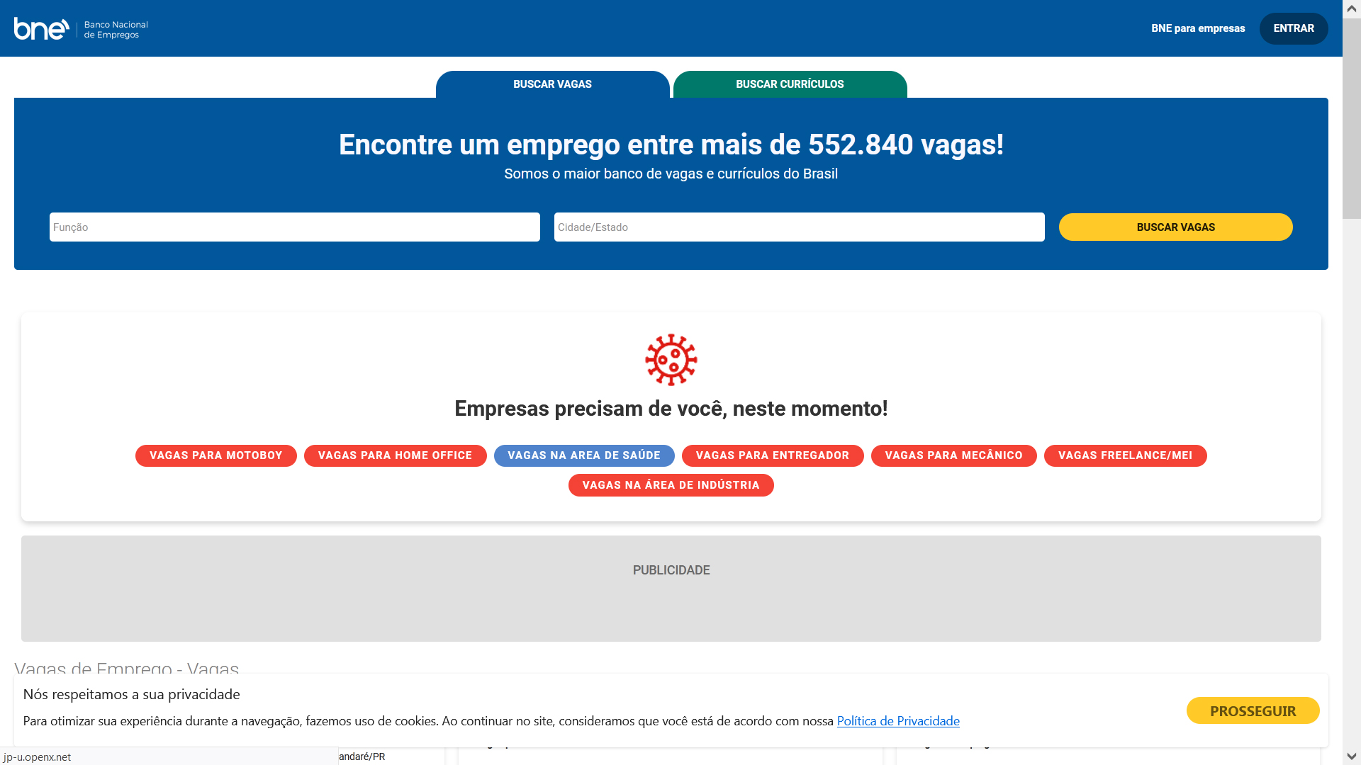 bne.com.br job board screenshot
