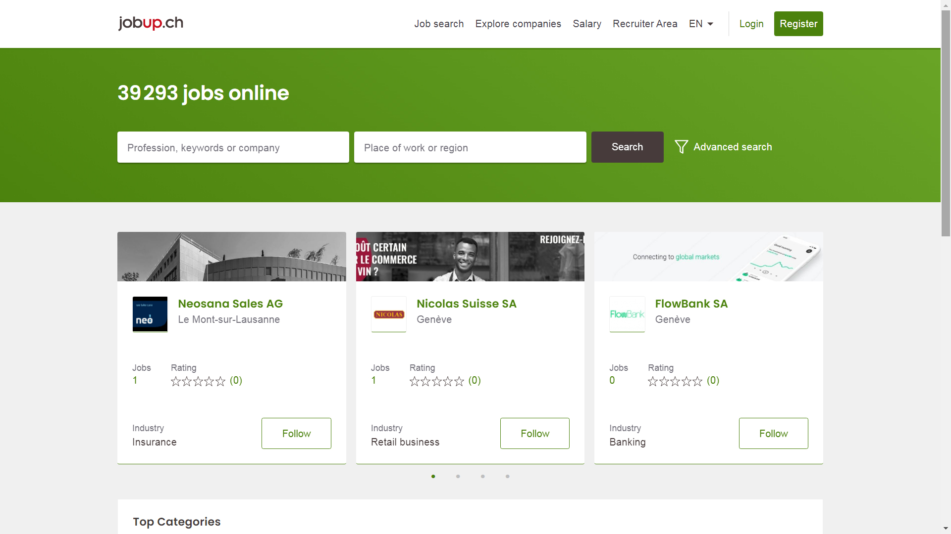jobup.ch job board screenshot