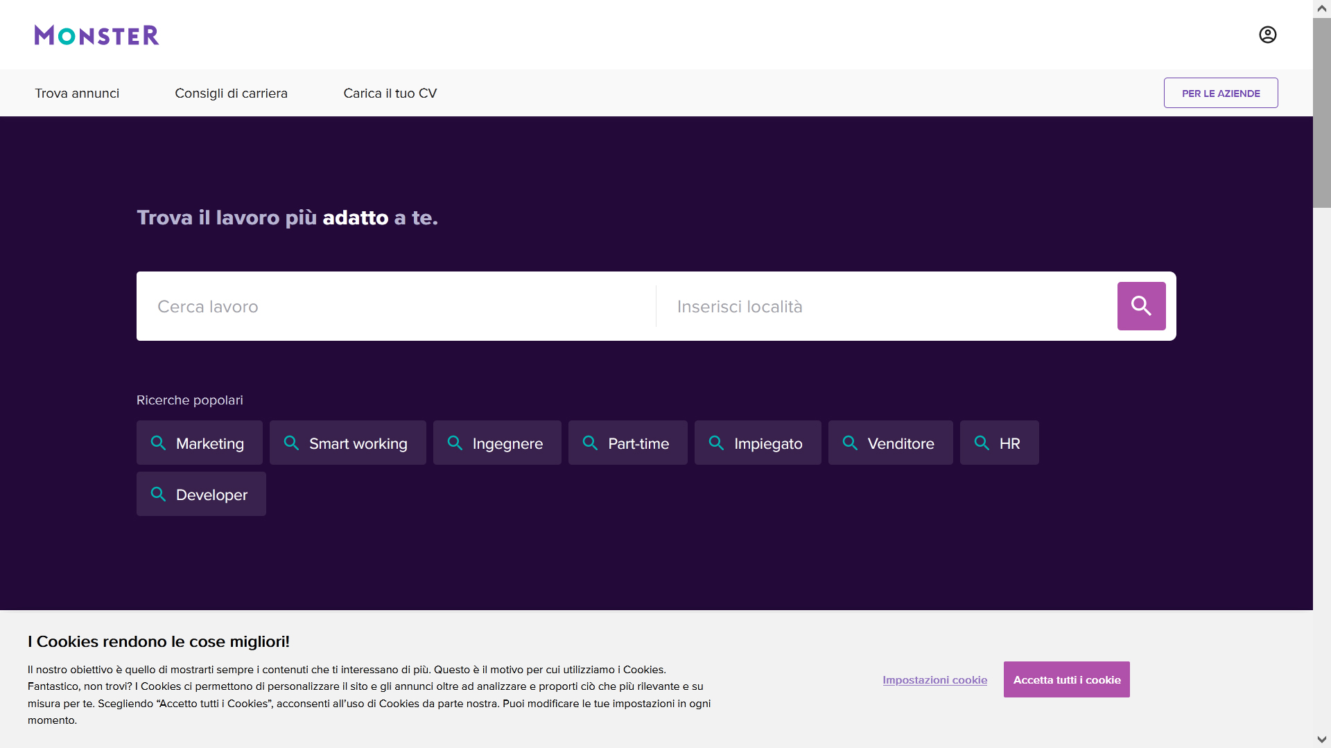 monster.it job board screenshot