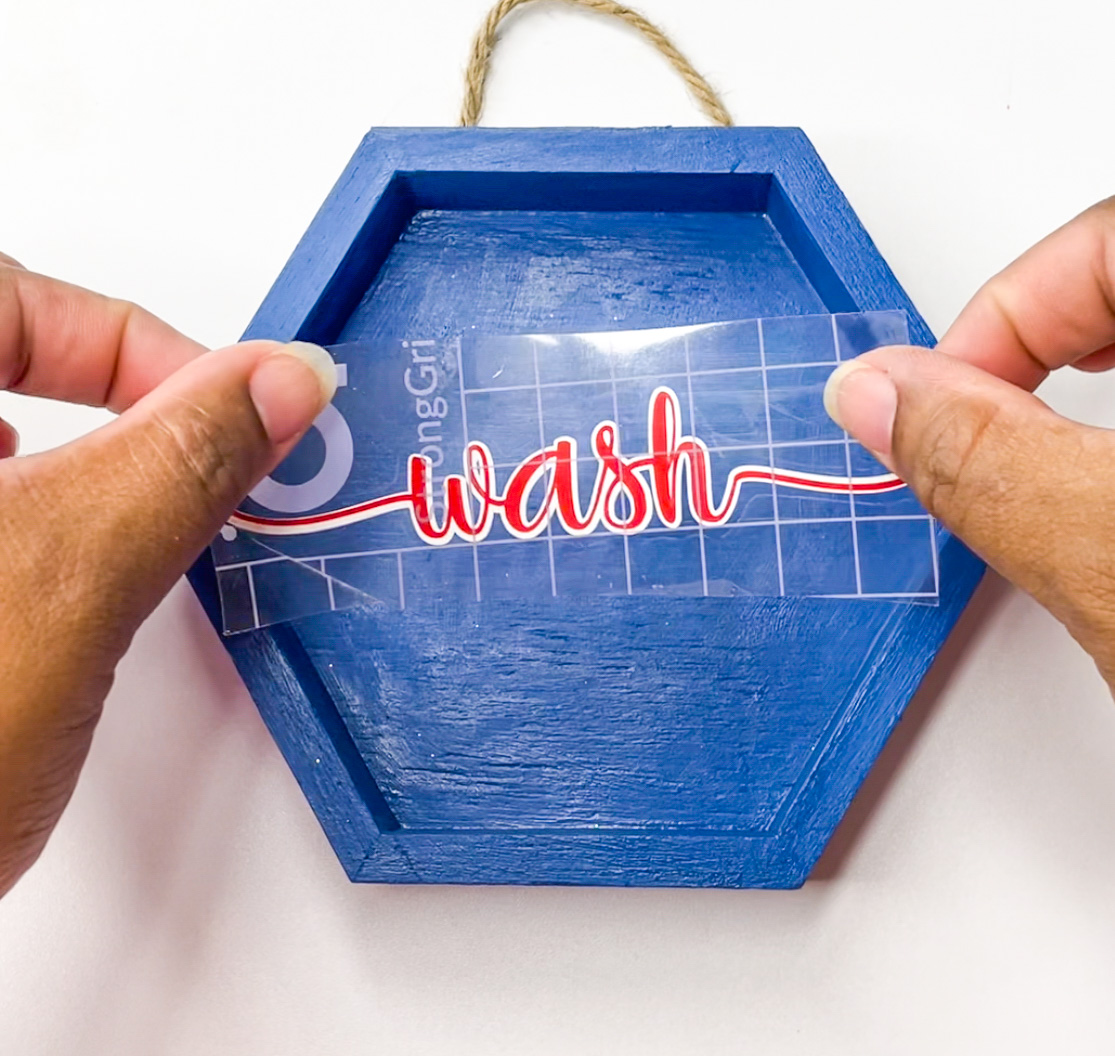 add completed decal to painted and sealed hexagon