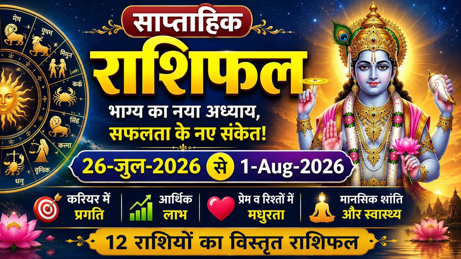 साप्ताहिक राशिफल (26 जुलाई – 1 अगस्त 2026): भाग्य का नया अध्याय, सफलता के नए संकेत!