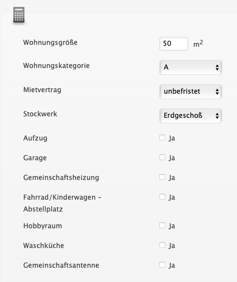 Abbildung des Mietzinsrechners der Mietervereinigung