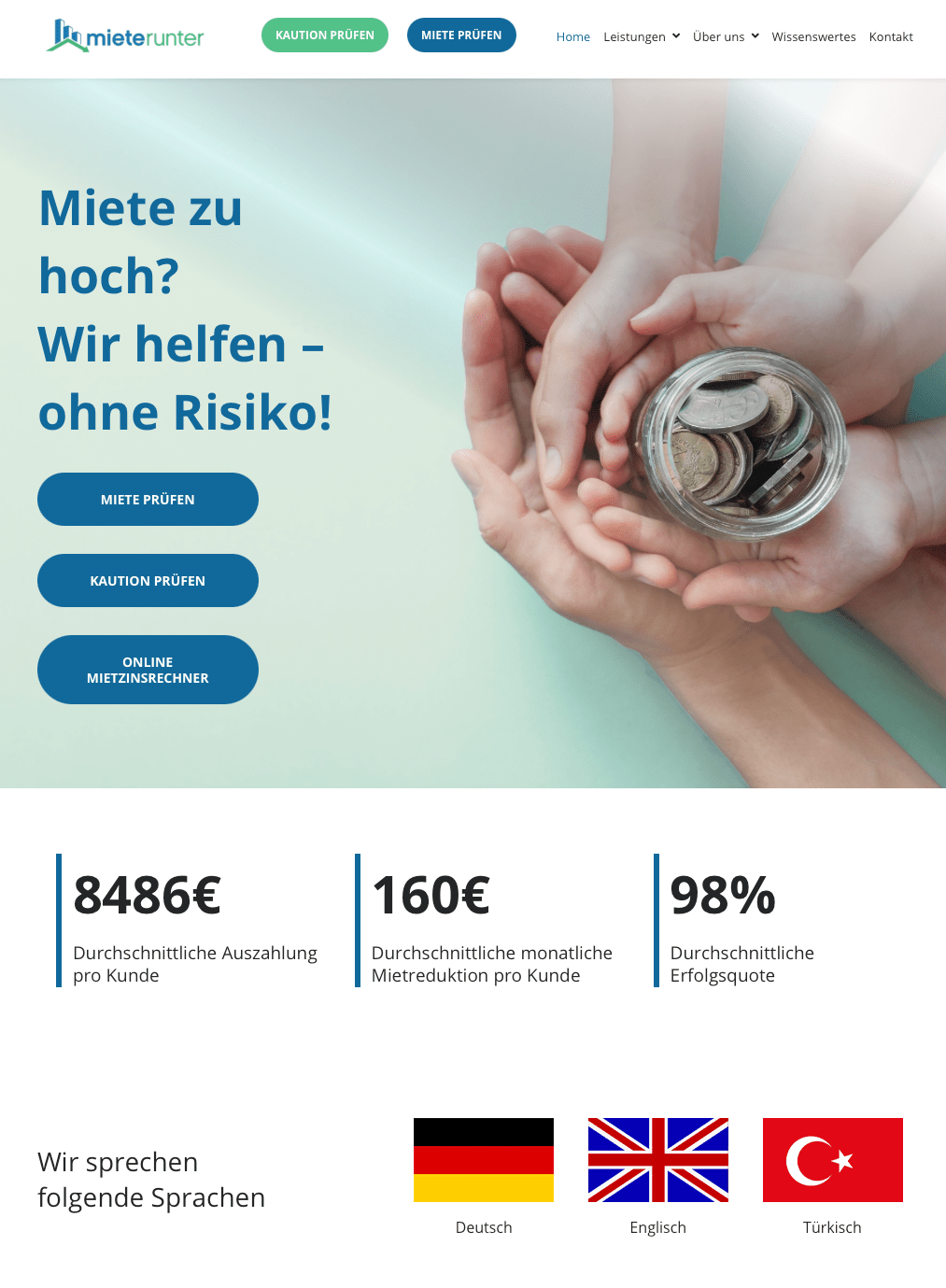 Abbildung der Homepage des Unternehmens Mieterunter.at