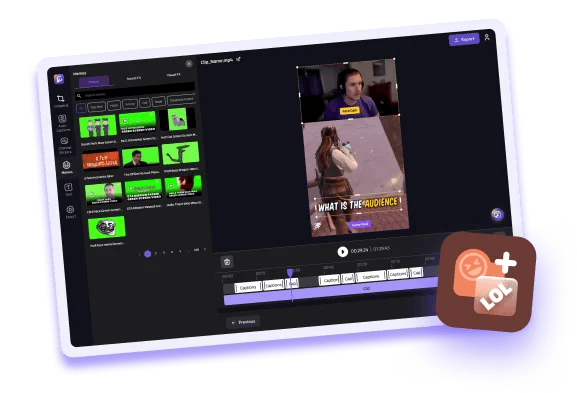 Eklipse Studio caption and sticker editor applied to a vertical gaming clip