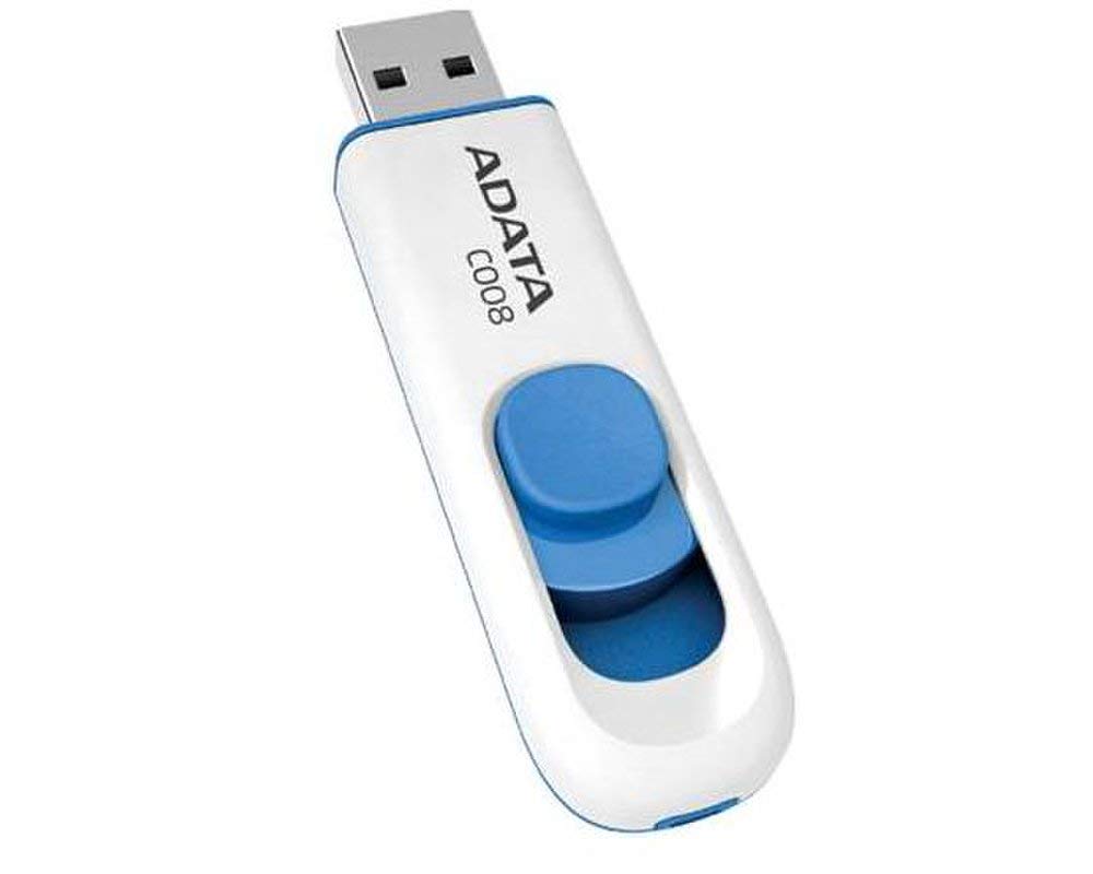 Memorie USB 2.0 ADATA 64 GB, retractabila, carcasa plastic, alb / albastru, AC008-64G-RWE