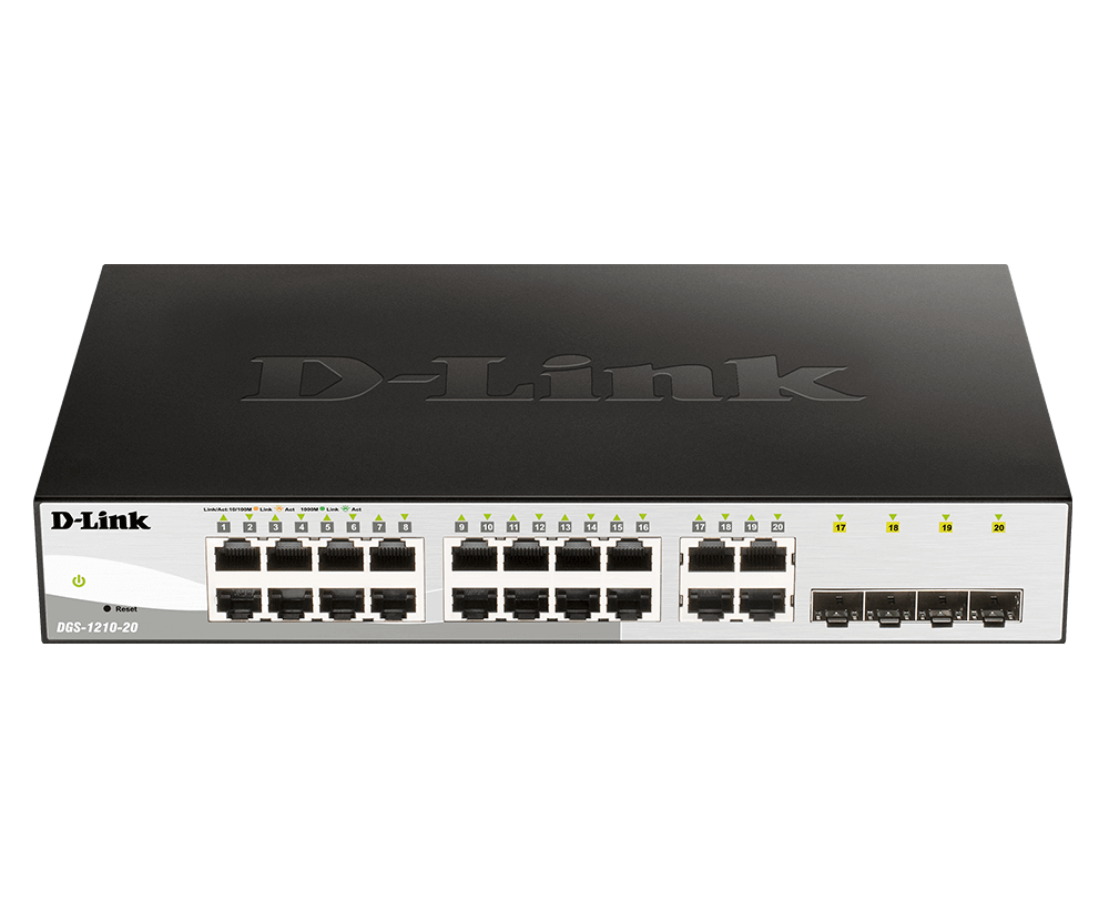 Switch D-LINK SMART 16 porturi Gigabit + 4 porturi combo SFP, carcasa metalica, rackabil, DGS-1210-20