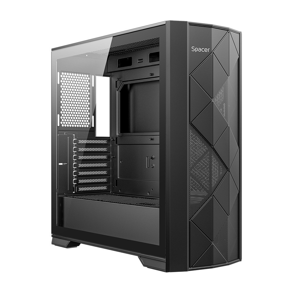 Carcasa SPACER - gaming, Middle Tower, ATX, INFINITY, fara sursa, sticla securizata, USB 3.0 x 1, USB 2.0 x 1, HD-Audio