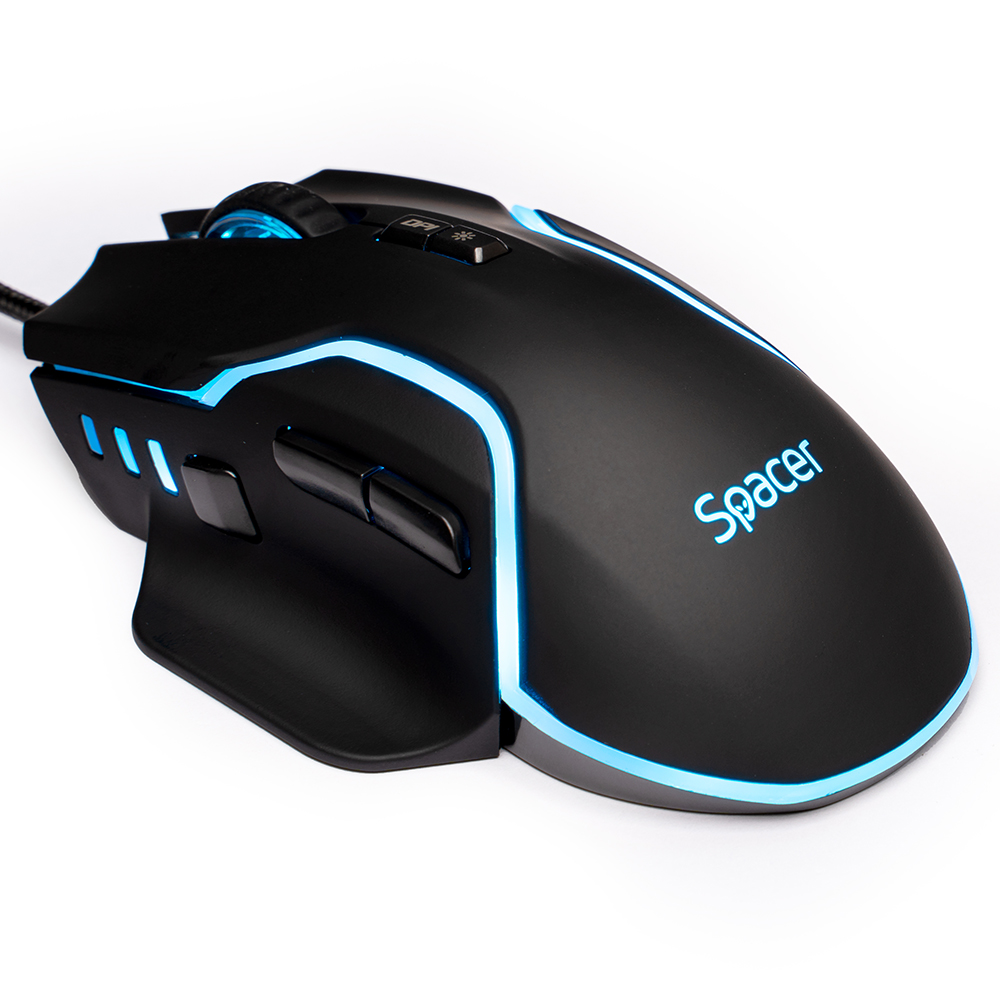 Mouse Spacer - gaming, gaming, cu fir, USB, optic, 12.000 dpi, butoane/scroll 8/1, iluminare RGB, negru, SPGM-ALIEN-RACE