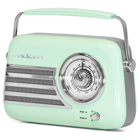 Radio FM portabil nostalgia 15W cu functie BT/aux - verde lucios