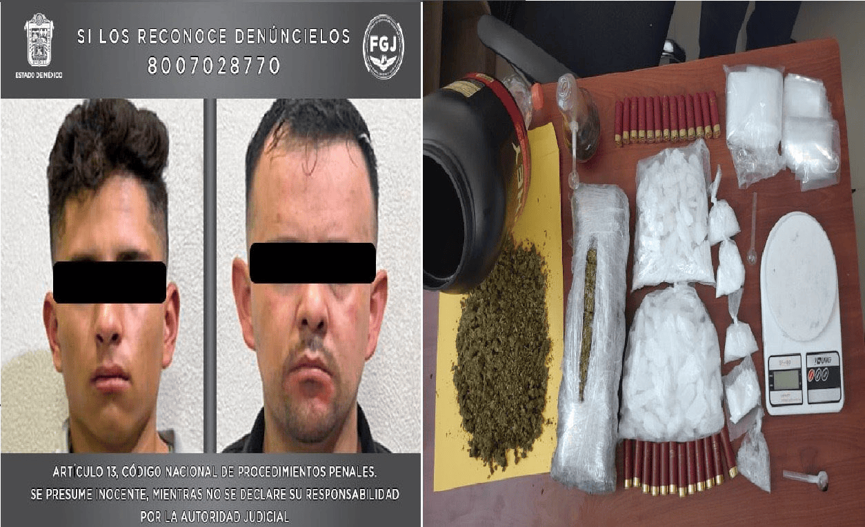 En el cateo al inmueble ubicado en la colonia Río Lerma en Atlacomulco, se incautaron varios kilos de marihuana y cristal. Se detuvo a dos.
