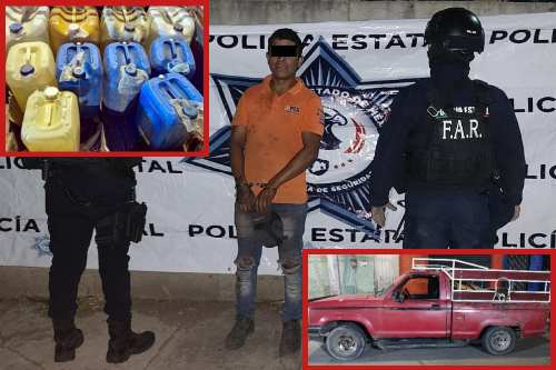Un hombre fue detenido en Soyaniquilpan por transportar gasolina ilegal; llevaba 300 litros y fue sorprendió tras evadir un operativo.