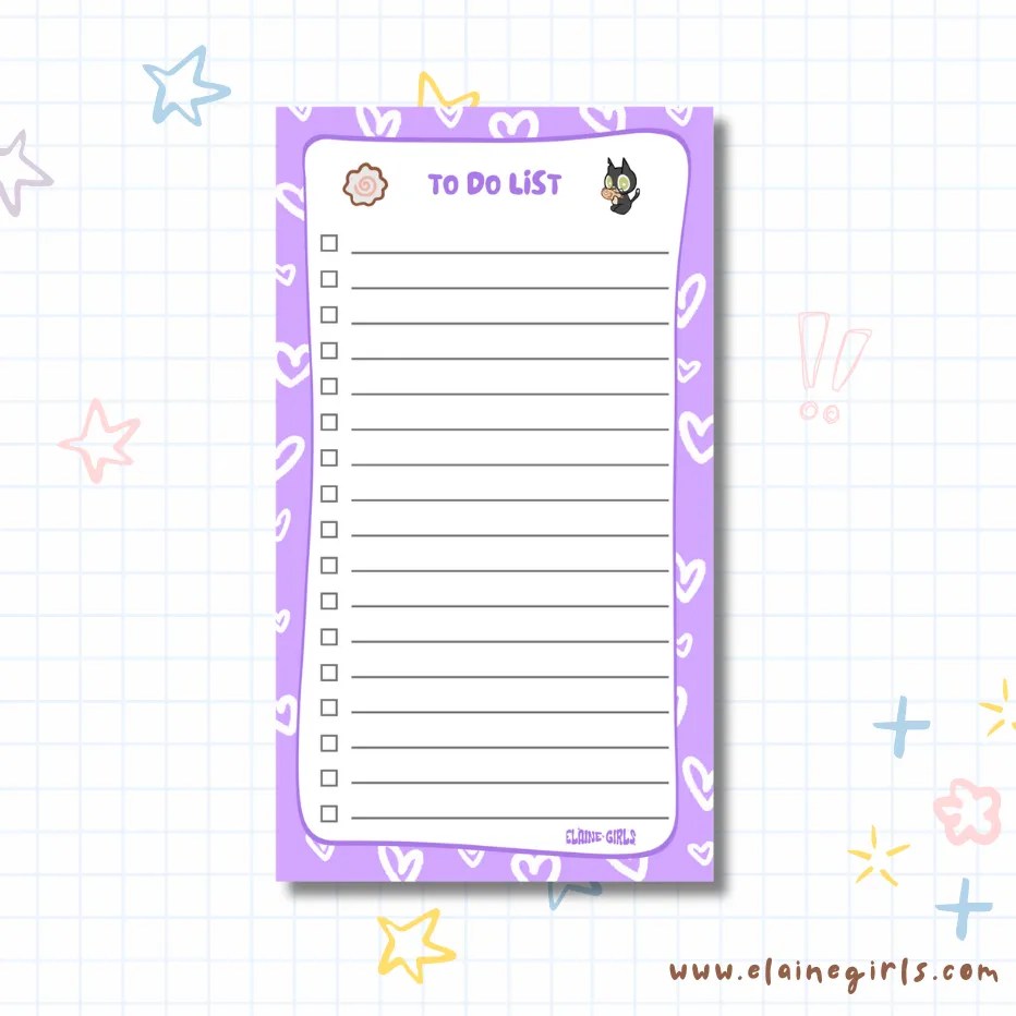 Cat's Tall Hearts Notepad 4.25" x 7.5" | Elaine Girls