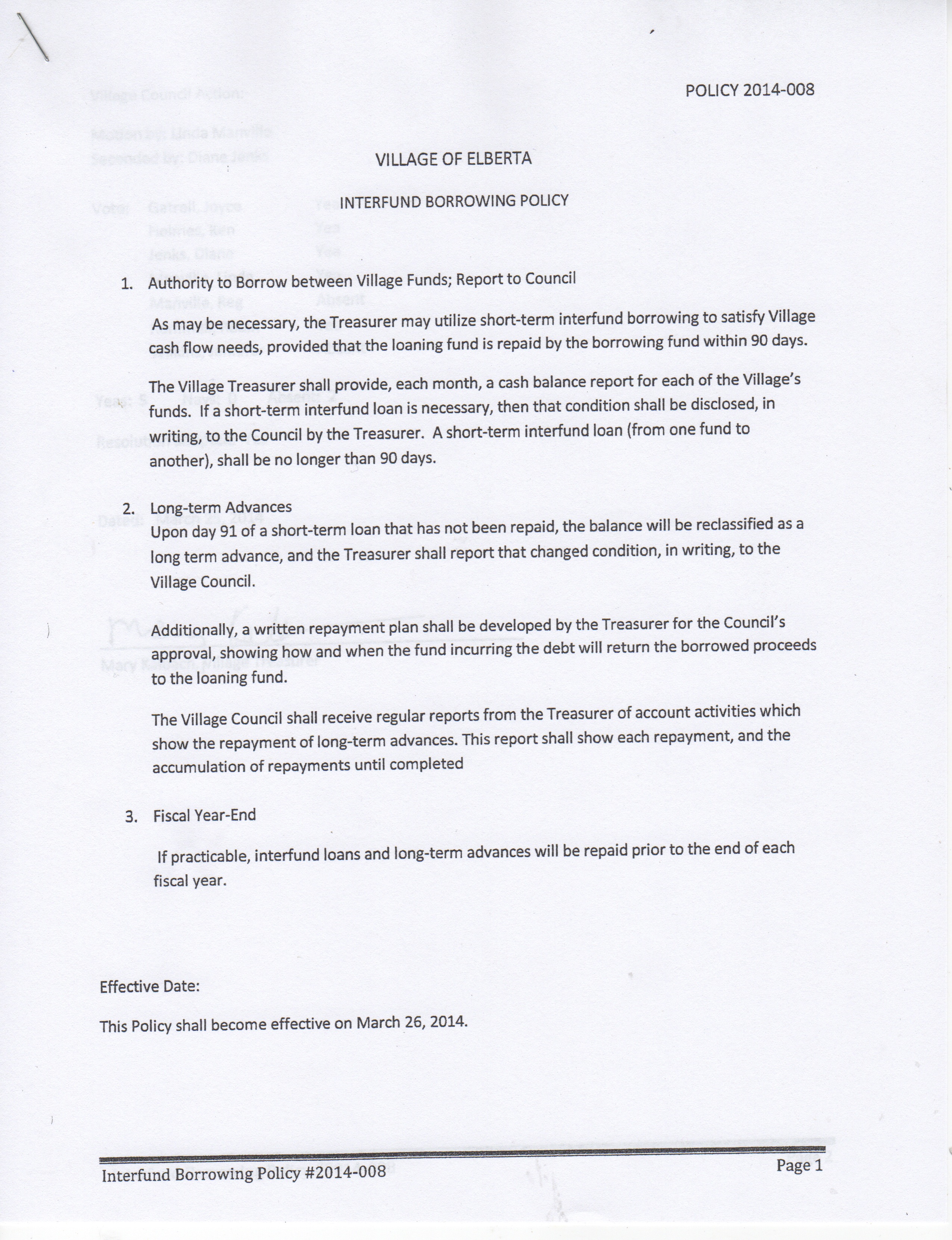 Interfund Borrowing Policy, adopted March 25, 2014, page 1