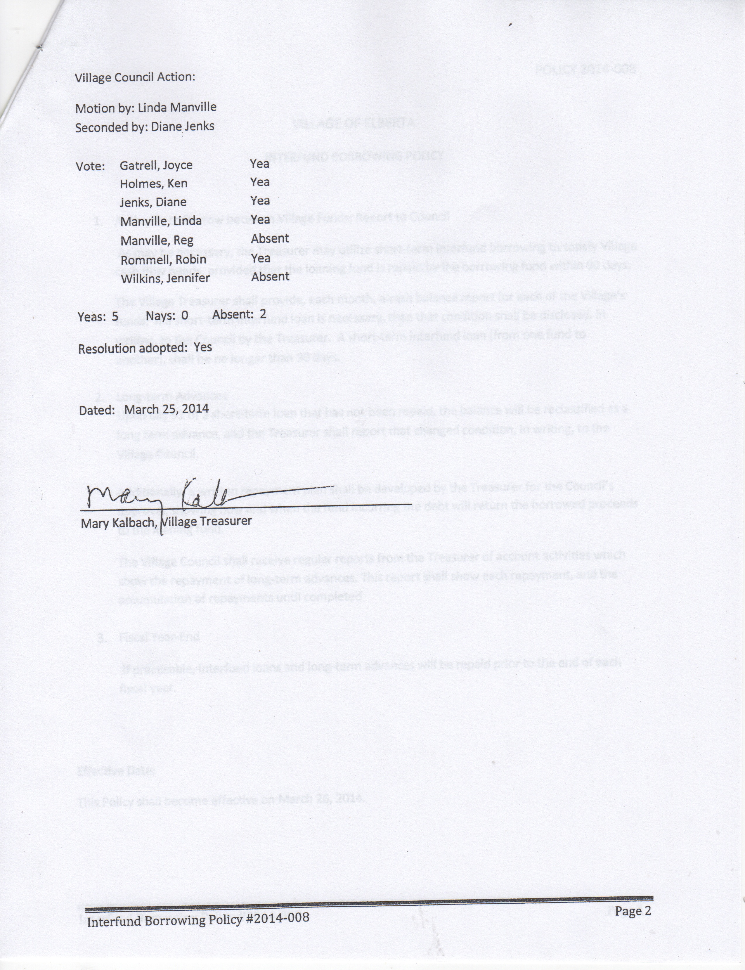 Interfund Borrowing Policy, adopted March 25, 2014, page 2