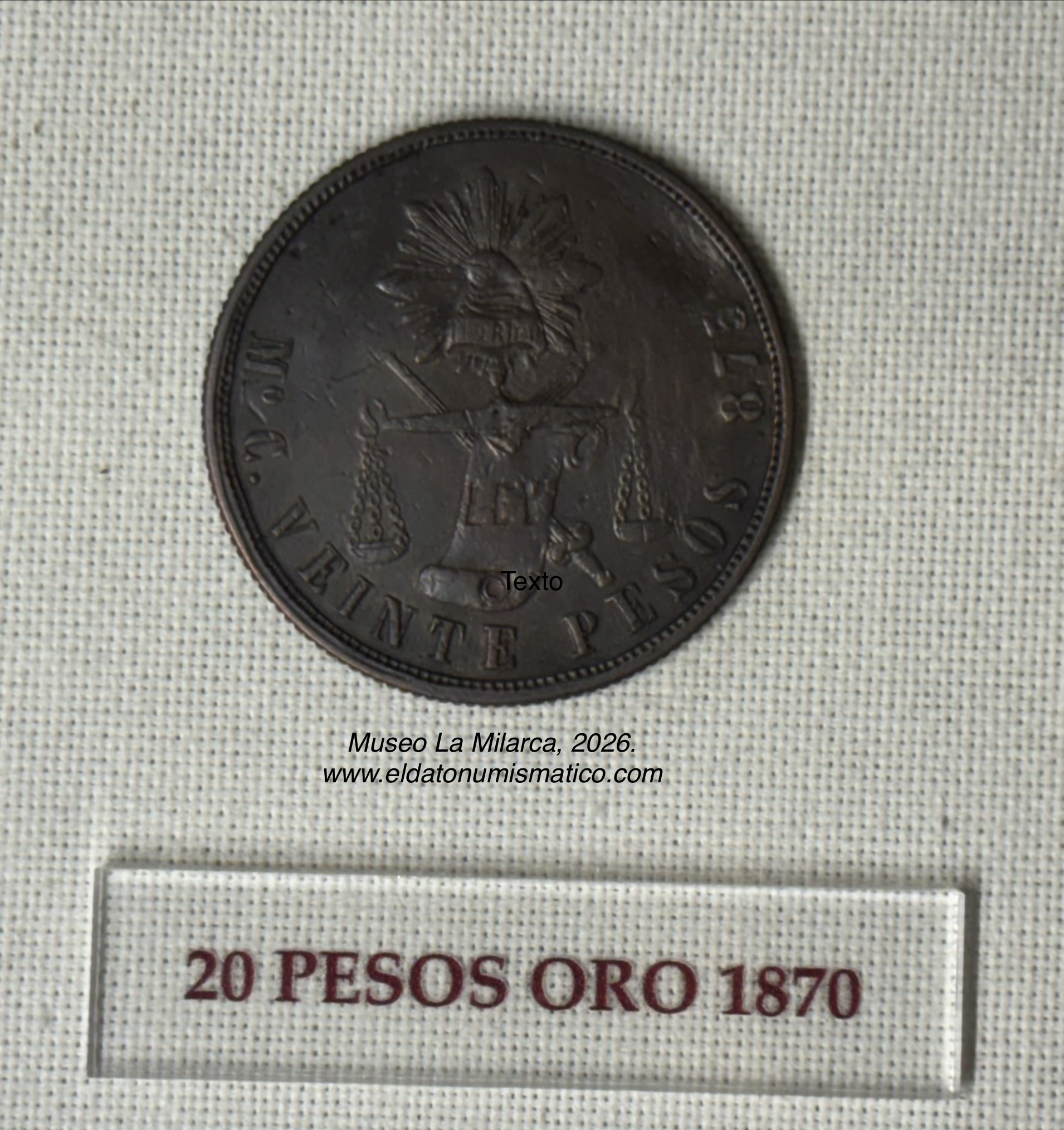 20 Pesos prueba en cobre 1869 y 1870, ceca Mo.