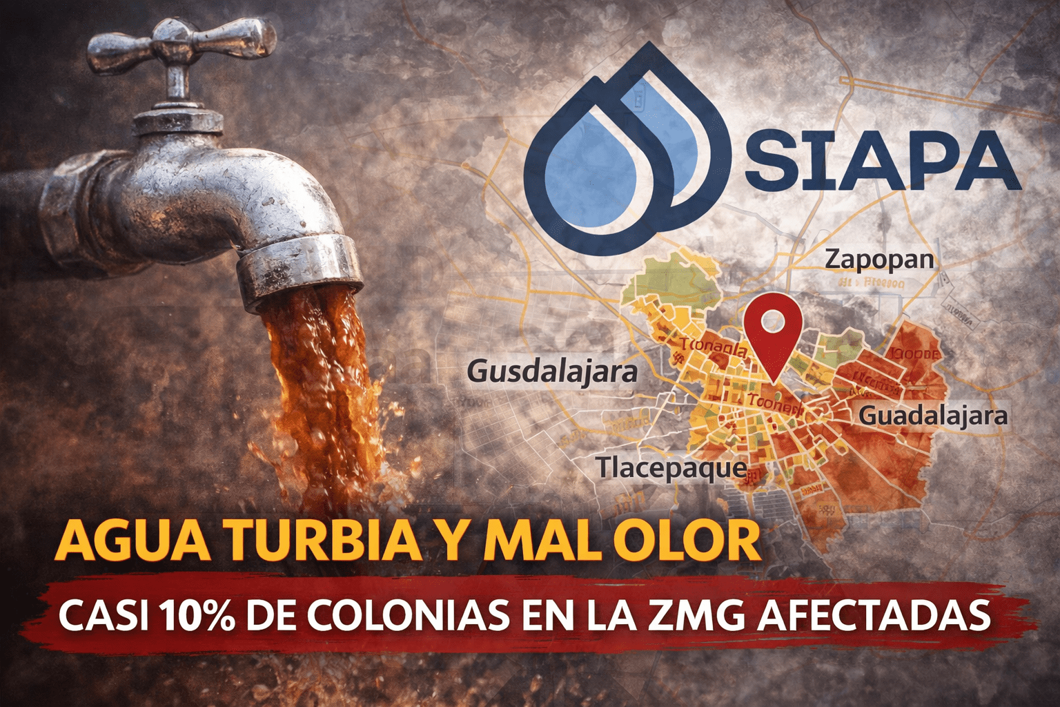 Agua turbia y con mal olor: casi 10% de colonias en la ZMG reportan problemas en el suministro