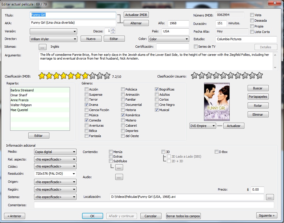 Ficha de una película