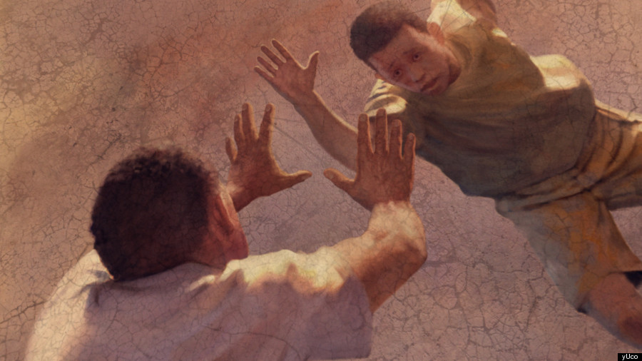 Un padre intenta agarrar a su hijo