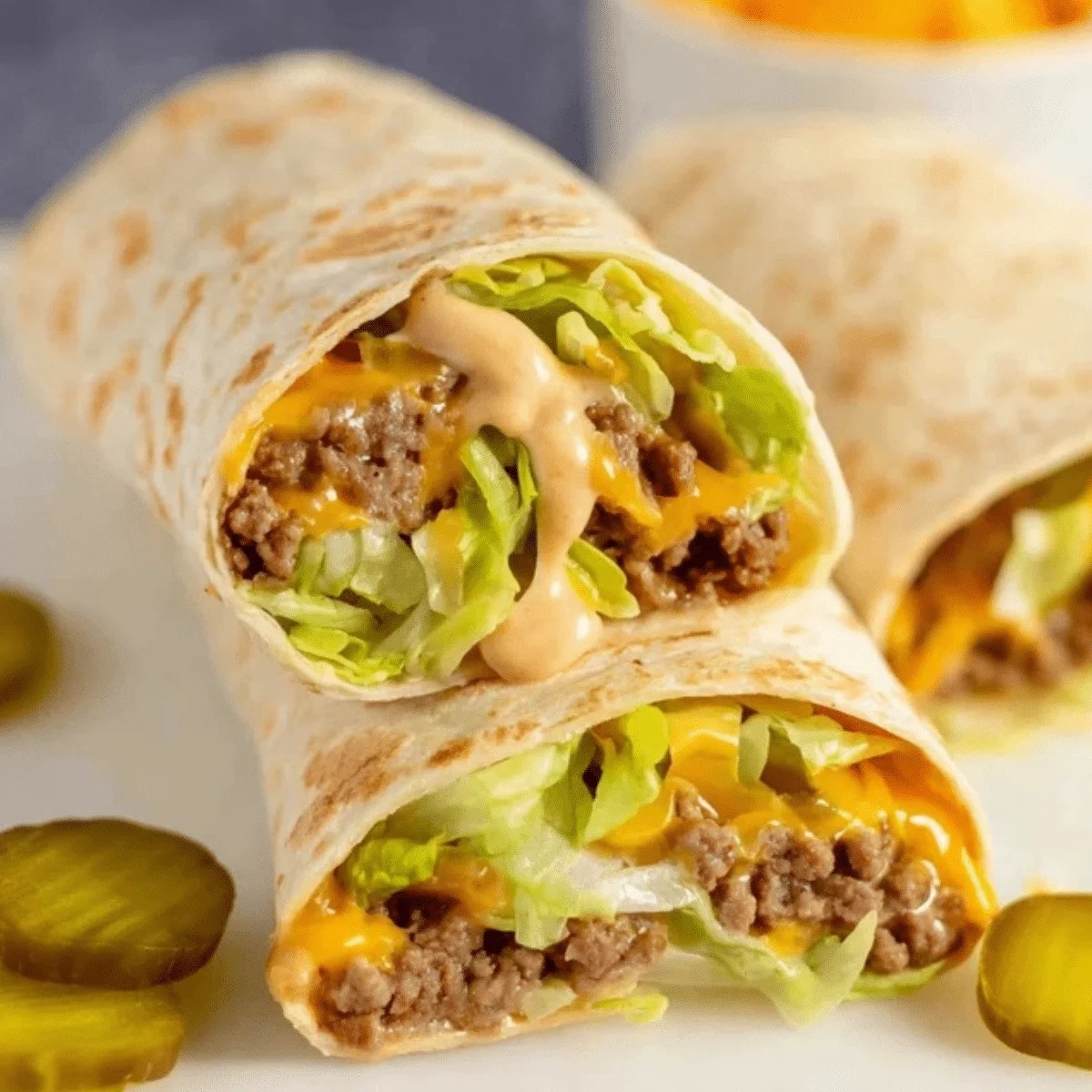 Bun-free Big Mac wrap in a lettuce cup with special sauce.