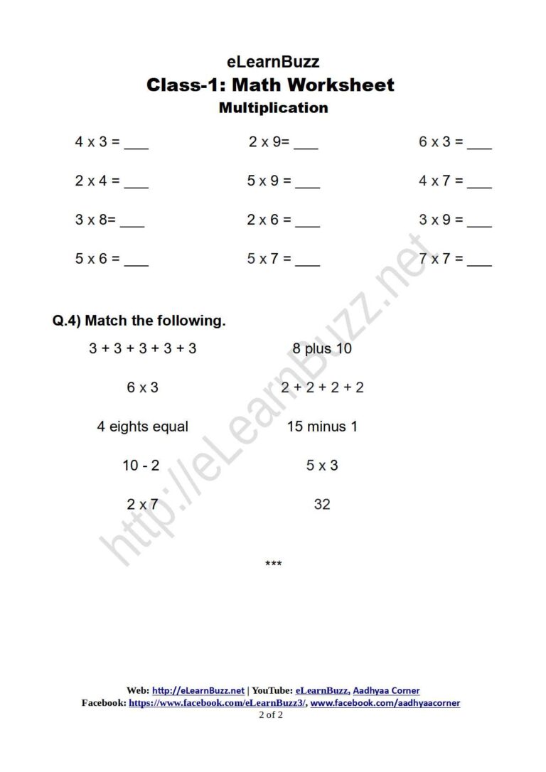 multiplication worksheet for class 1 elearnbuzz