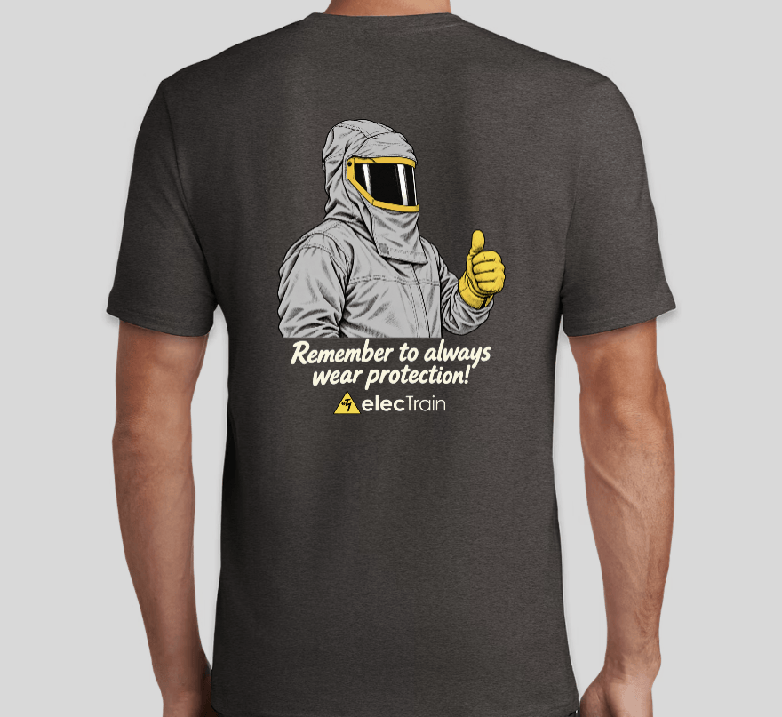 Always Wear Protection shirt — back view in grey