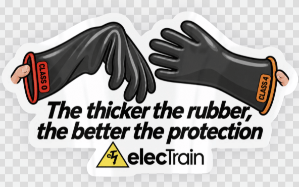 Small ElecTrain Class 0 and Class 4 glove sticker: The thicker the rubber, the better the protection
