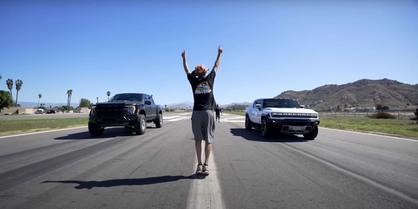 Ford Raptor R proves no match for the Hummer EV (even with help) in a drag race [video]