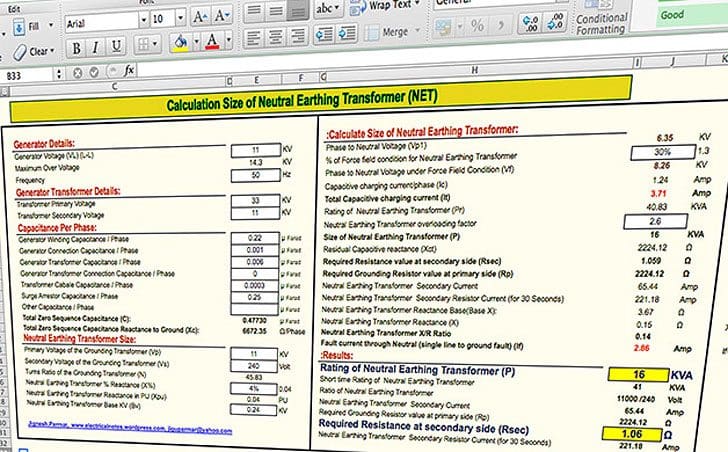 Spreadsheet To Calculate The Size Of Neutral Earthing