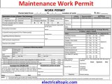Types Of Electrical Maintenance Permit To Work Format Or Template
