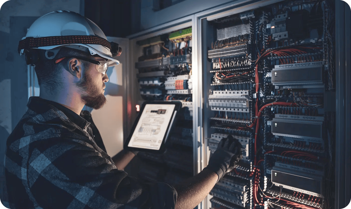 Électricien contrôlant une armoire électrique