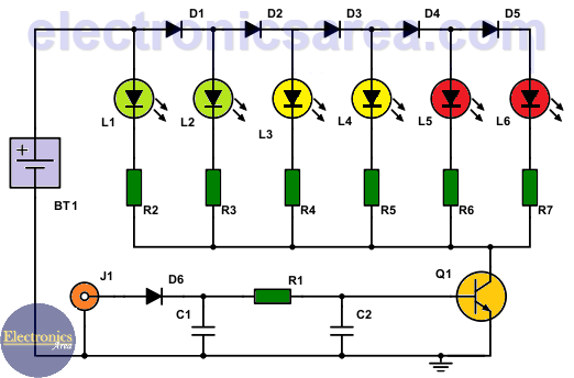 6 Led Vu Meter Using One Transistor Circuit Electronics Area