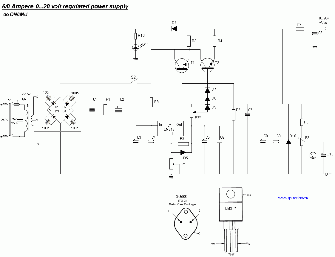 6A Regulated Variable Powersupply Circuit Diagram 6A regulated variable powersupply