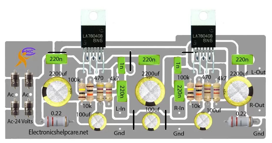Mini amplifier circuit using LA78040